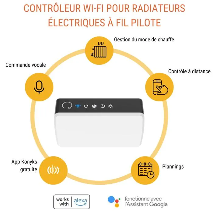 Konyks Pack eCosy + Termo - Contrôleur Wi-Fi pour radiateurs avec thermomètre hygrométrique - Gestion à distance et programmation du chauffage