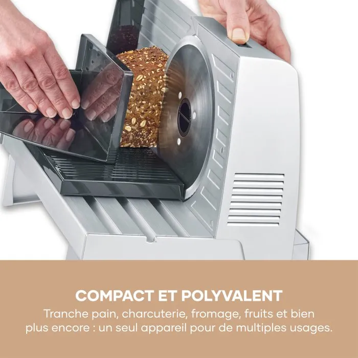 SEVERIN AS3917 Trancheuse électrique universelle 150 W – Lame inox amovible 0-23 mm – Inox