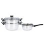 Quid Set Vaporera Cacerola Cazo Acero Inox Habitat 22 cm 16 cm 3 Pièces Induction Vitrocerámica Gas Eléctrico