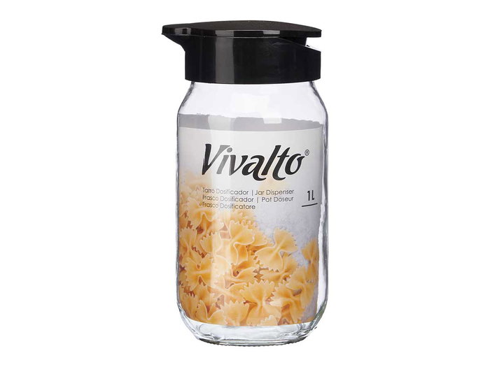 Vivalto Bocal Doseur en Verre 1L avec Couvercle Noir 11x20x10 cm (Set de 24)