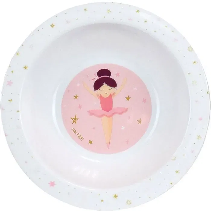 Fun House Lot vaisselle Danseuse Ballerine avec peluche musicale - Assiette creuse 16 cm, assiette plate 22 cm, verre 220 ml