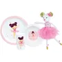 Fun House Lot vaisselle Danseuse Ballerine avec peluche musicale - Assiette creuse 16 cm, assiette plate 22 cm, verre 220 ml