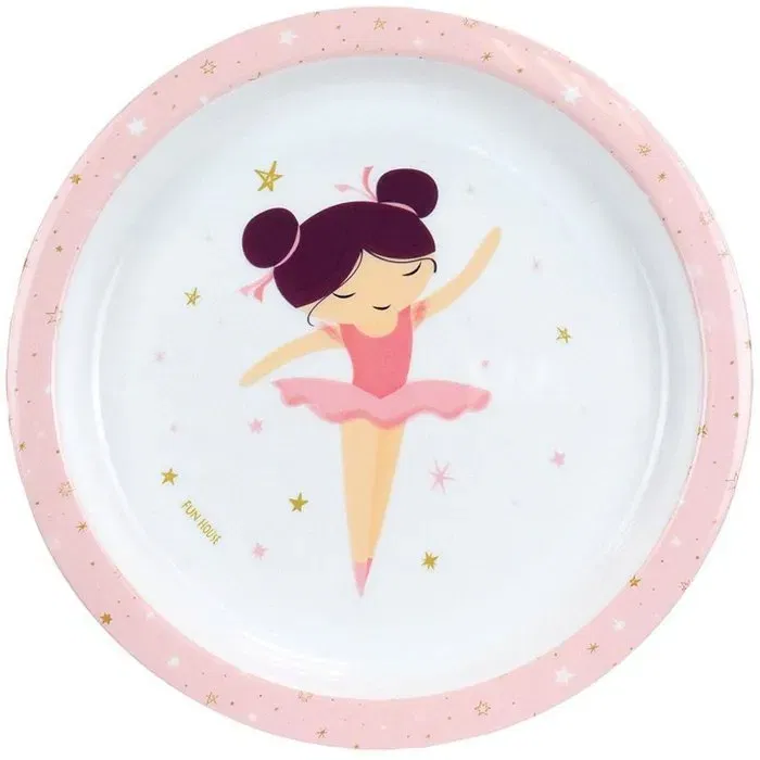 Fun House Lot vaisselle Danseuse Ballerine avec peluche musicale - Assiette creuse 16 cm, assiette plate 22 cm, verre 220 ml