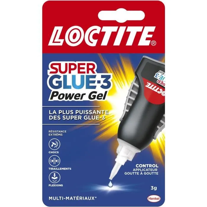 Loctite Super Glue-3 Control Power Flex - Colle cyanoacrylate Super Glue 3 - Gel haute puissance tube 3g - Flexion, chocs et vibrations Loctite Super Glue-3 Control Power Flex - Colle cyanoacrylate Super Glue 3 - Gel haute puissance tube 3g - Flexion, chocs et vibrations