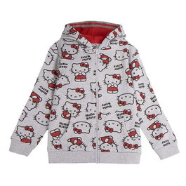 Cerdá Sudadera Hello Kitty avec Capuche en Coton Brushé à Fermeture Éclair, Taille 10 Ans - Gris