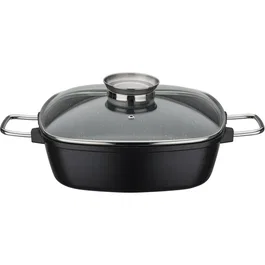 GSW GOURMET GRANIT - Cocotte carrée fonte d'aluminium 28 x 28 cm, tous feux induction, revêtement sans PFAS antiadhésif, noir