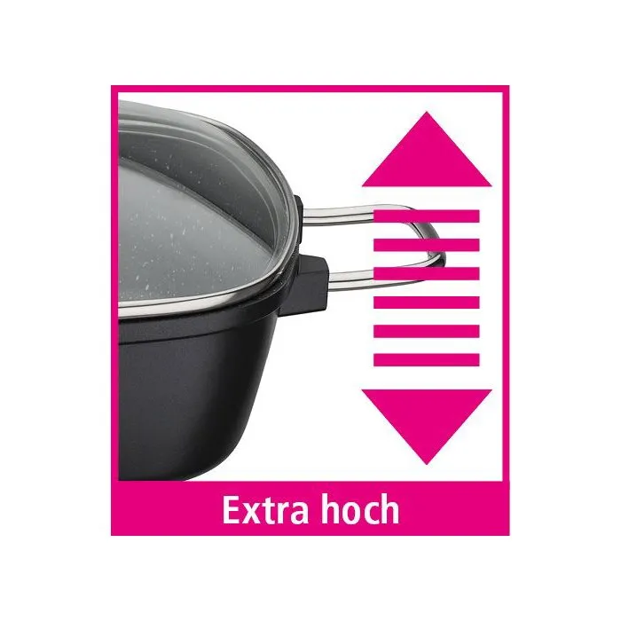 GSW GOURMET GRANIT - Cocotte carrée fonte d'aluminium 28 x 28 cm, tous feux induction, revêtement sans PFAS antiadhésif, noir