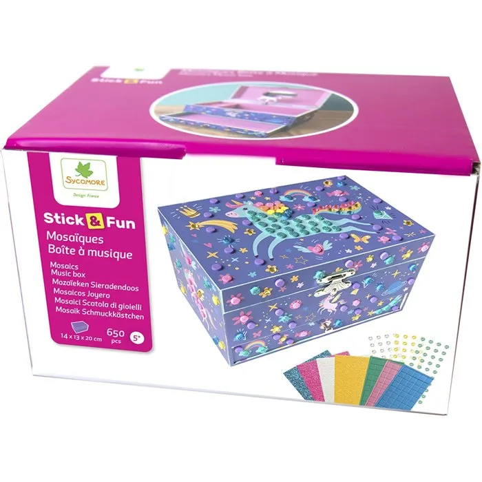 Sycomore - Boîte à musique Licorne Stick'N Fun 3D Mosaïques avec Gems Étincelants - Loisir Créatif Enfant Dès 5 Ans Sycomore - Boîte à musique Licorne Stick'N Fun 3D Mosaïques avec Gems Étincelants - Loisir Créatif Enfant Dès 5 Ans