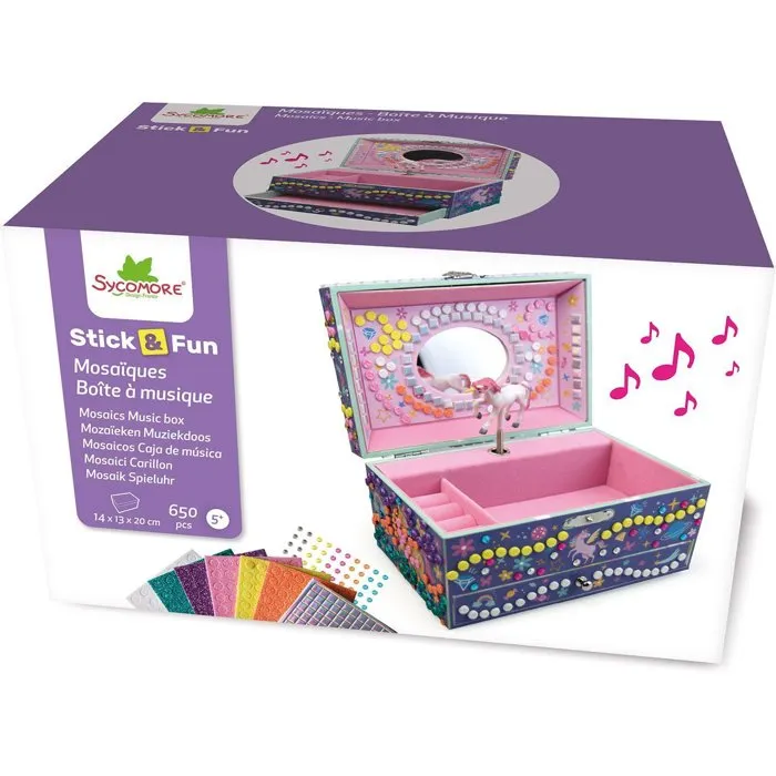 Sycomore - Boîte à musique Licorne Stick'N Fun 3D Mosaïques avec Gems Étincelants - Loisir Créatif Enfant Dès 5 Ans Sycomore - Boîte à musique Licorne Stick'N Fun 3D Mosaïques avec Gems Étincelants - Loisir Créatif Enfant Dès 5 Ans
