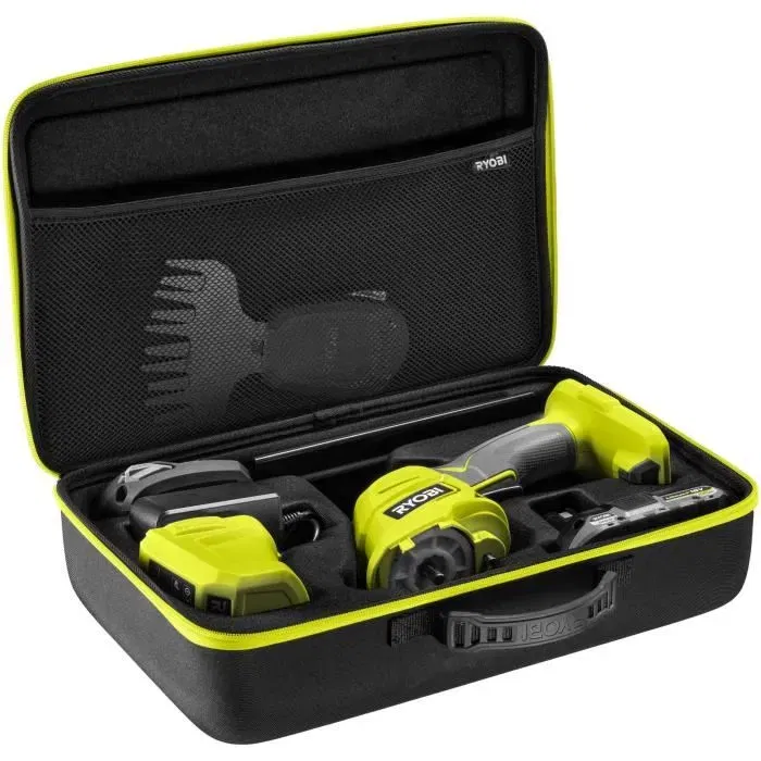 Ryobi RY18GSA-120T Cisaille à gazon sculpteur de végétaux 18V ONE+, Malette de rangement, batterie 2.0 Ah et chargeur