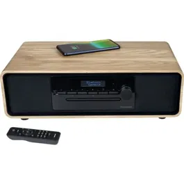 Thomson - Micro-chaîne Bluetooth - Radio FM/DAB+/CD/MP3/USB/Induction, 60W, Affichage LCD, Télécommande, Alimentation 230V, Bois/Noir