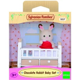 Sylvanian Families 5017 Lit bébé Lapin Chocolat avec figurine, couverture, oreiller et peluche