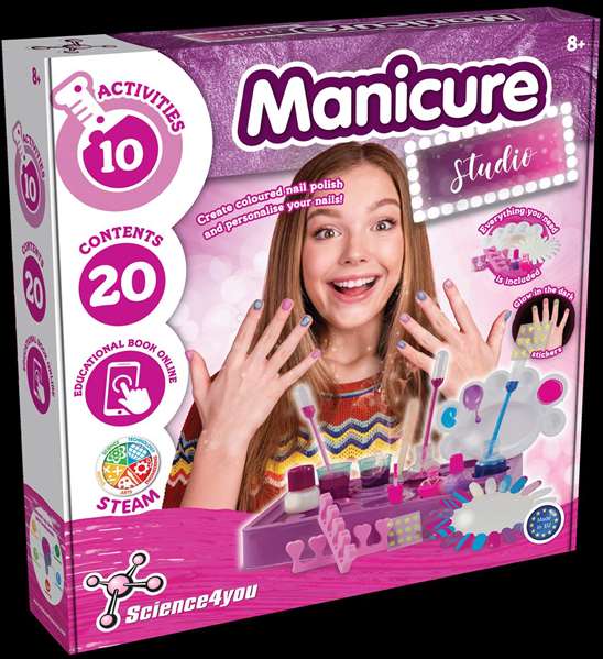 Science for you - Kit studio de manicure pour créer son vernis à ongles coloré et personnaliser ses ongles avec autocollants - 29 x 30 x 6 cm