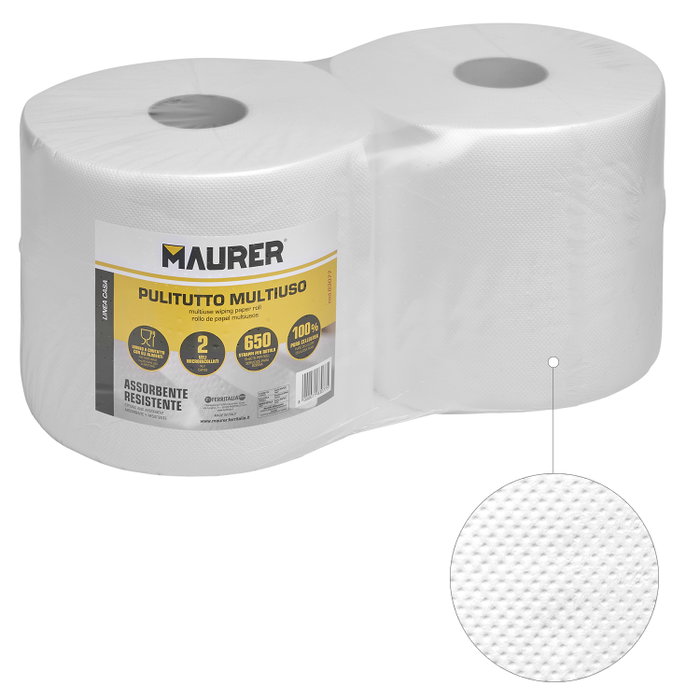 MAURER Essuie-mains 650 Services Double Épaisseur, Pack de 2 Rouleaux
