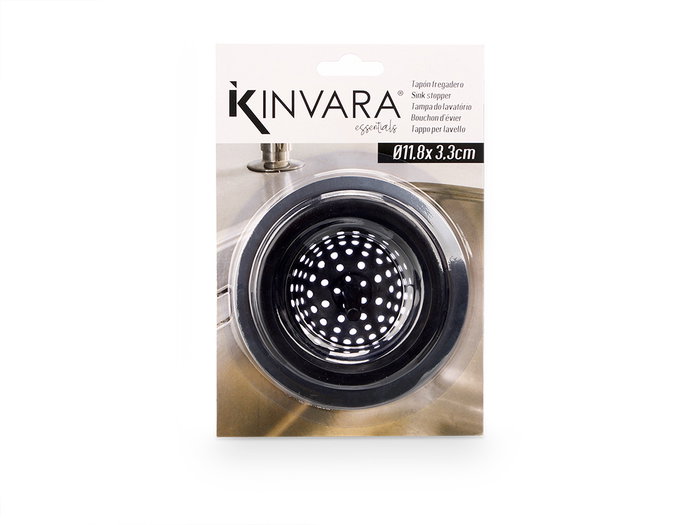 KINVARA Bouchon d'évier silicone et acier noir