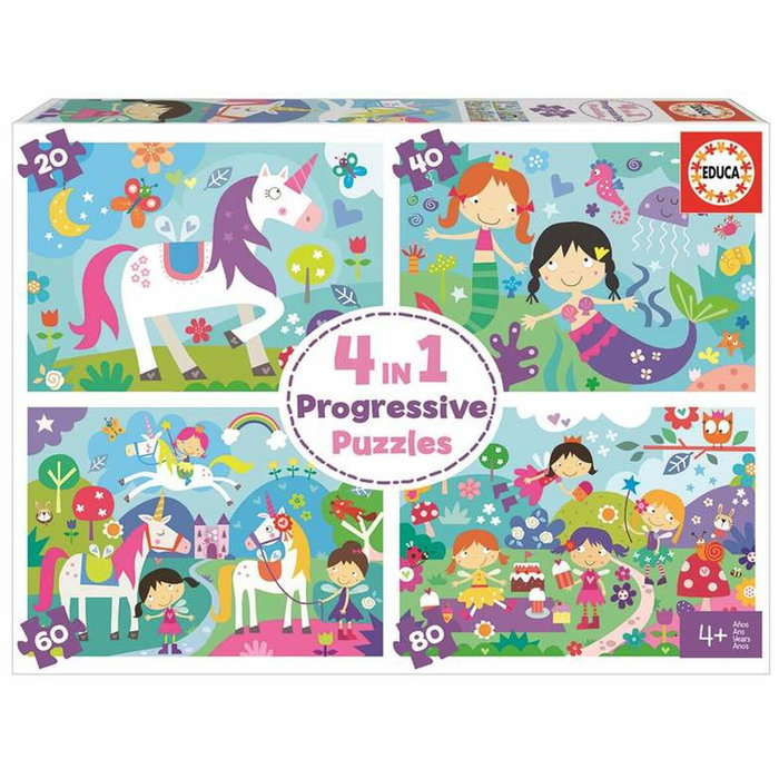 Educa Set de 4 Puzzles Progressifs Monde de la Fantaisie (20-40-60-80 pièces)