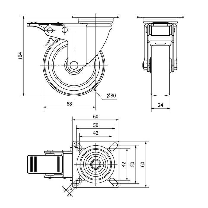 Ruedas Alex Roulette pivotante Gris Caoutchouc Poliamix Ø 8 cm 60 Kg rotative Ruedas Alex Roulette pivotante Gris Caoutchouc Poliamix Ø 8 cm 60 Kg rotative