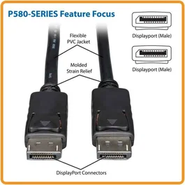 Eaton Câble DisplayPort P580-010 4K 60 Hz avec verrous de sécurité, 3,05 m