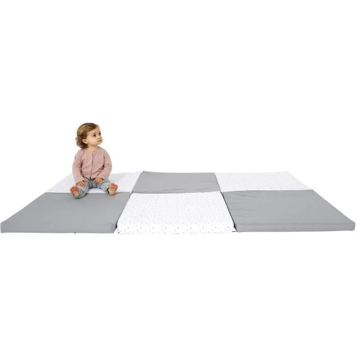 Candide Tapis d'éveil XL Évolutif 5-en-1 - Surface de jeu maxi - Transformation matelas, pouf, tunnel - Gris/Étoiles