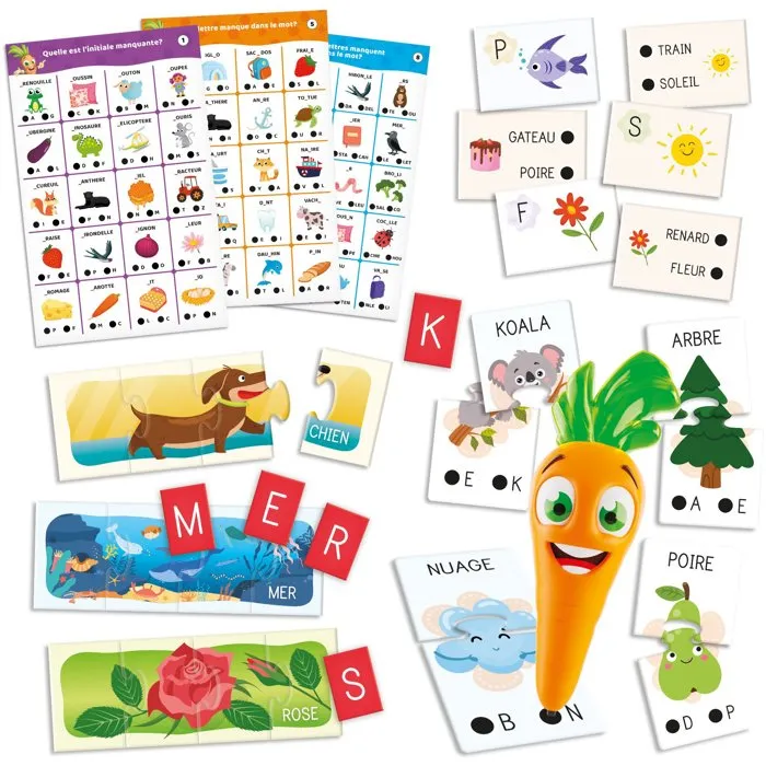 Liscianigiochi Stylo Parlant CAROTINA - Valisette Aventure des Lettres et Mots - Bureau Portable Alphabet & Quiz - Jeu Éducatif pour Enfants de 3 à 6 Ans