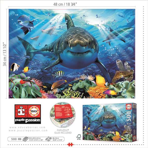 Educa - Puzzle 500 pièces - Grand requin blanc - Jeu adulte et enfant (à partir de 11 ans) - Langues : espagnol, anglais