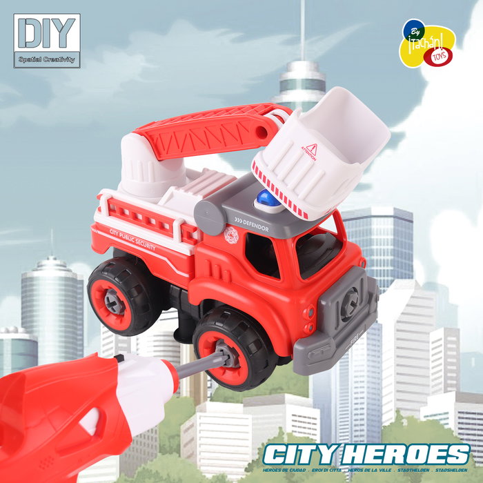 Tachan T01025 - Camion de Pompiers RC Constructible 33 Pièces, Véhicule à Monter avec Télécommande, Jouet Éducatif et de Construction pour Enfants à Partir de 3 Ans