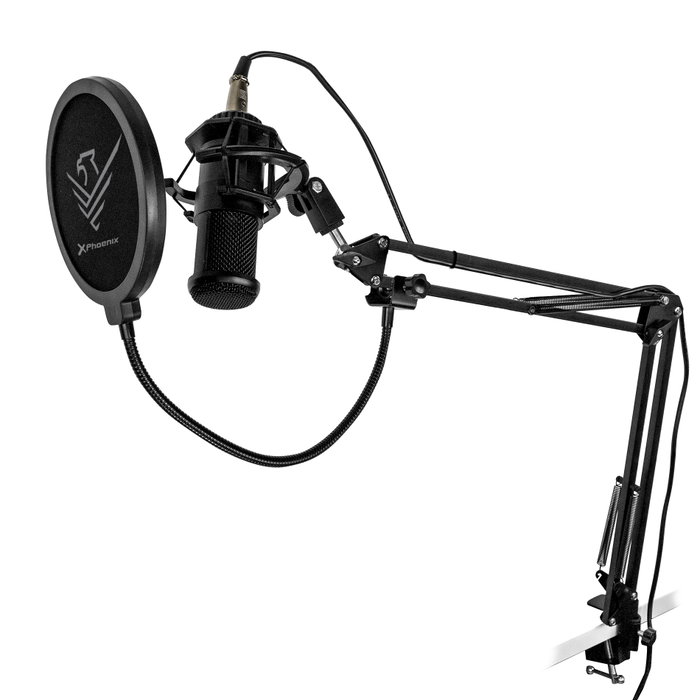 Phoenix Technologies StreamCast Pro - Microphone Gaming avec bras articulé, filtre pop, omnidirectionnel, jack et monture antichoc pour streaming et podcast