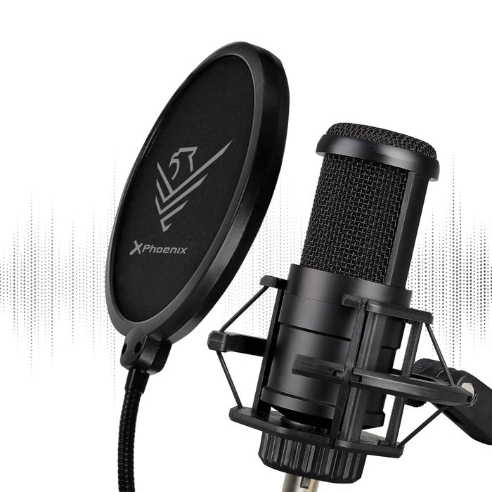 Phoenix Technologies StreamCast Pro - Microphone Gaming avec bras articulé, filtre pop, omnidirectionnel, jack et monture antichoc pour streaming et podcast