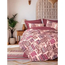 Parure de lit king - 1 housse de couette 240 x 220 cm + 2 taies d'oreiller 60 x 60 cm - 100% coton renforcé - Rouge bordeaux
