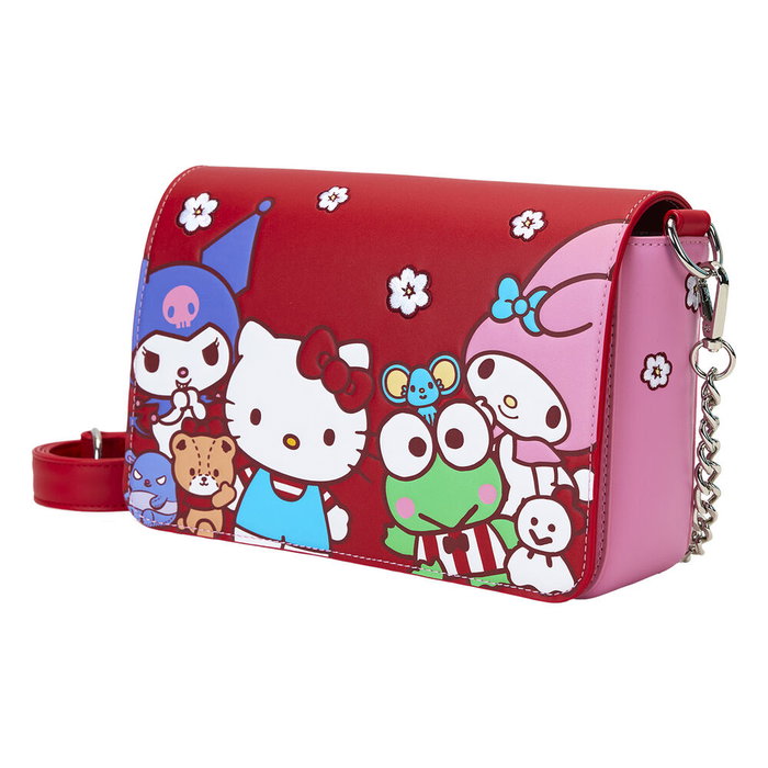 Loungefly Sac bandoulière Hello Kitty and Friends en cuir vegan - 24x6x16 cm, bretelles ajustables, détails brodés, doublure assortie