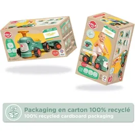 Falk Porteur tracteur Maurice avec remorque et volant directionnel - Jouet d'éveil en plastique recyclé pour enfant dès 12 mois - Fabriqué en France