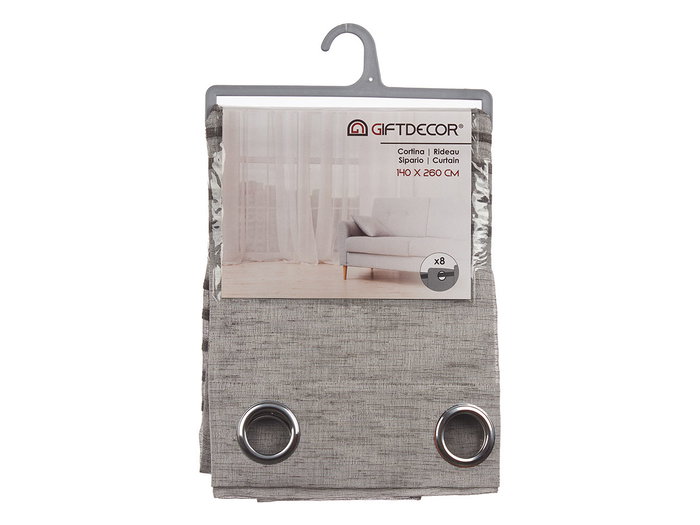 Giftdecor Rideau à plis rayé gris foncé 26 x 42 x 5 cm, ouvert 140 x 260 x 1 cm, 100% polyester (Set de 6)