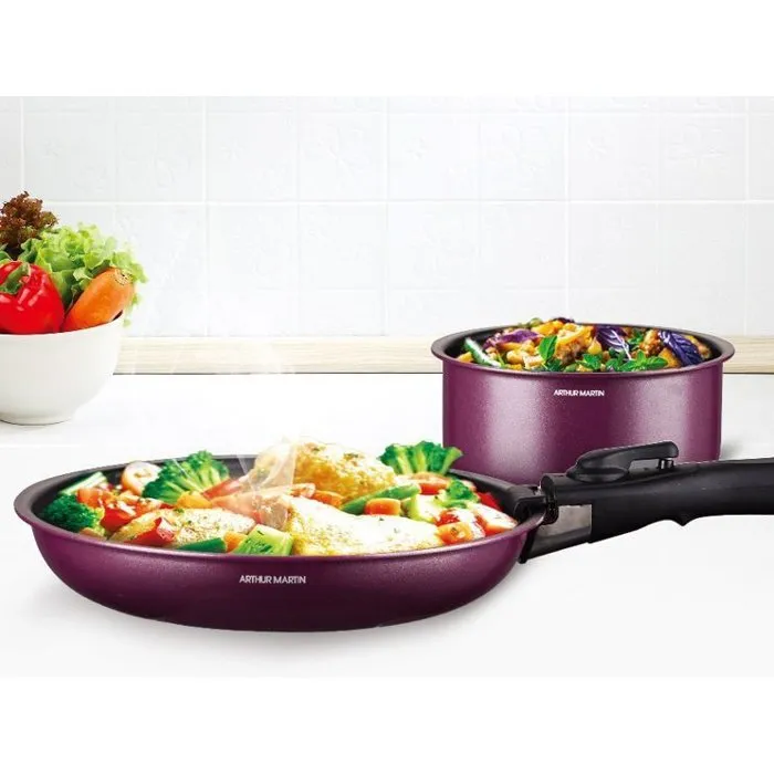 Arthur Martin Batterie de Cuisine AM2991, 10 Pièces en Aluminium, Revêtement Antiadhésif, Compatible Tous Feux Dont Induction, Couleur Prune