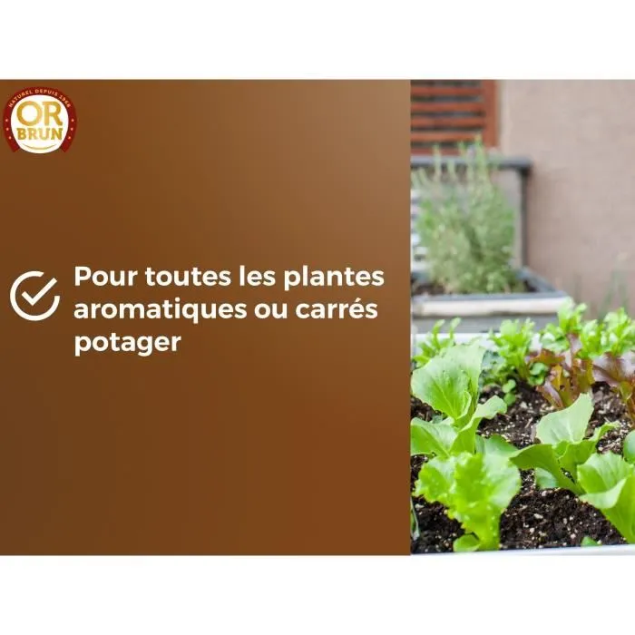 Or Brun Terreau Potager et Aromatiques OBRTARO6U 6 Litres - Croissance Rapide pour Tomates, Salades, Basilic - Rétention d'Eau avec Tourbe et Fibre de Coco