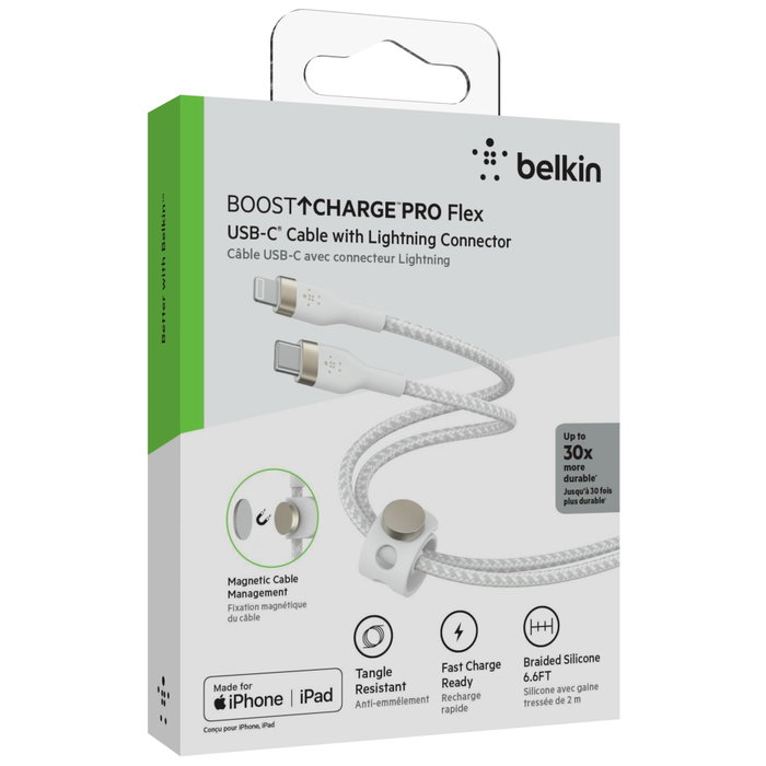 Belkin BOOST CHARGE PRO Flex Câble USB-C vers Lightning 15W 2m Blanc