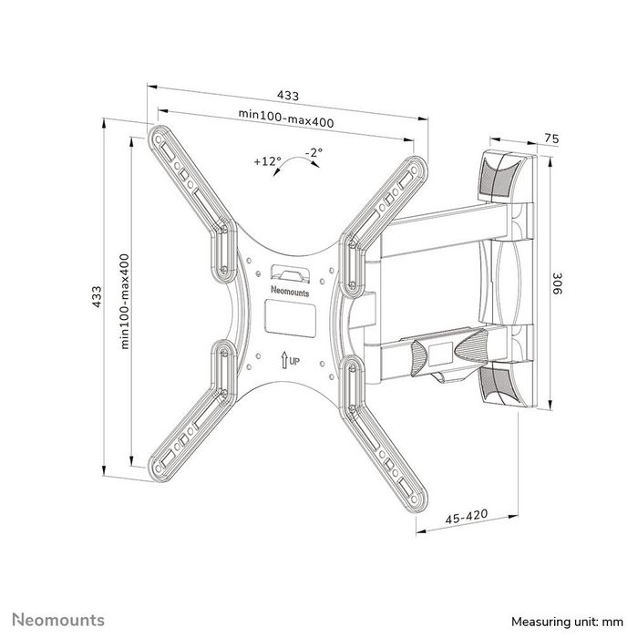 Neomounts Support Mural Télévision Orientable pour Écrans 32-55 Pouces - Pivot 40° - Inclinaison 14° - Charge 35 kg - Compatible VESA 100x100 à 400x400 mm - Noir Neomounts Support Mural Télévision Orientable pour Écrans 32-55 Pouces - Pivot 40° - Inclinaison 14° - Charge 35 kg - Compatible VESA 100x100 à 400x400 mm - Noir