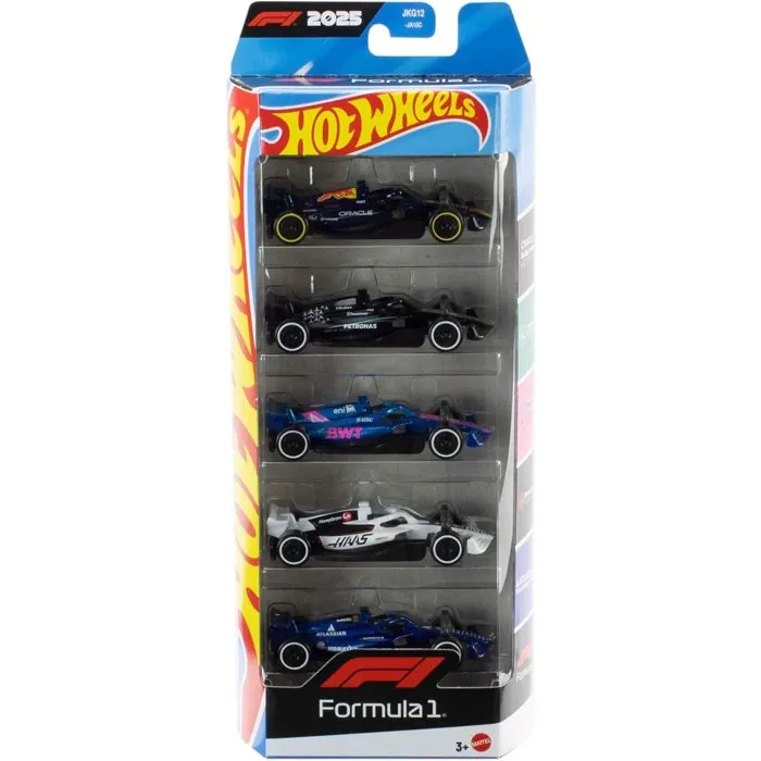 Hot Wheels JLN11 Coffret 5 Voitures de Course F1 - Métal Moulé 1/64 - Jouet Enfant Dès 3 Ans