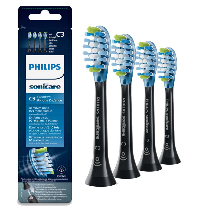 Philips Brosses à dents clipsables C34B HX9044/33, Pack de 4, Noir