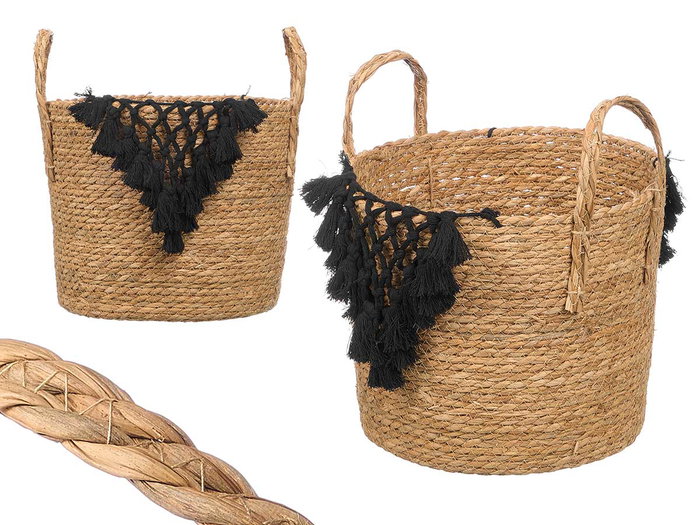 Giftdecor Macetero Mimbre Macramé Pompon Noir Grand 32x36x32 cm (Set de 6) Giftdecor Macetero Mimbre Macramé Pompon Noir Grand 32x36x32 cm (Set de 6)