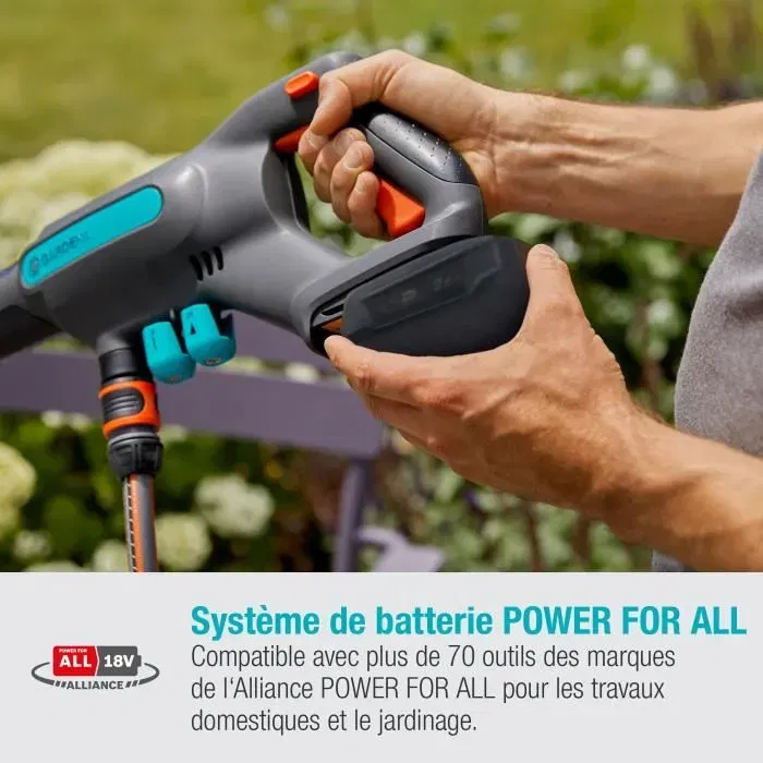Gardena Nettoyeur haute pression AquaClean 24/18V P4A - Kit avec batterie 18V - Compatible Power for All - Indicateur LED - Garantie 3 ans Gardena Nettoyeur haute pression AquaClean 24/18V P4A - Kit avec batterie 18V - Compatible Power for All - Indicateur LED - Garantie 3 ans