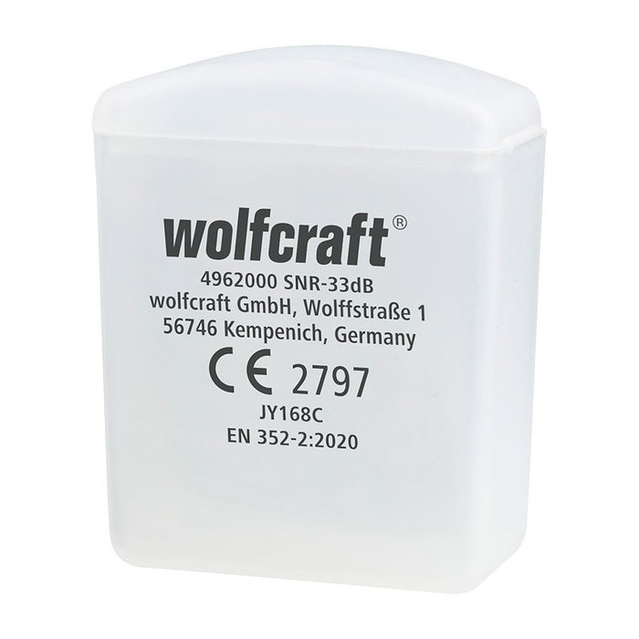 Wolfcraft 4962000 Bouchons d'oreilles réutilisables avec cordon et étui CE, atténuation 33 dB, protection auditive EPI Wolfcraft 4962000 Bouchons d'oreilles réutilisables avec cordon et étui CE, atténuation 33 dB, protection auditive EPI