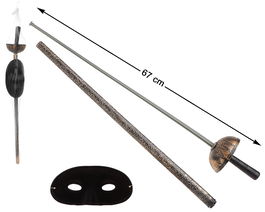 Florete clásico doré avec étui et masque noir de 67 cm, jouet pour enfant déguisement mousquetaire