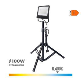 Edm Projecteur LED avec trépied Black Series 100W 6400K 8200lm IP65 Lumière froide Noir