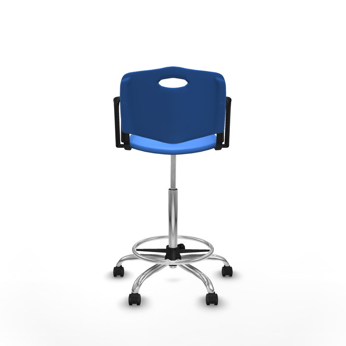 Tabouret Taburete Robledo Pivotant Chlorure de polyvinyle Bleu Structure chromée Accoudoirs fixes Sans appui-tête Roulettes pour moquette