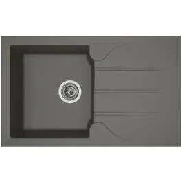 Stradour Evier de cuisine Aloa, 1 bac + 1 égouttoir, résine, réversible, vidage manuel bonde 90 mm, gris béton, 81 x 50 cm