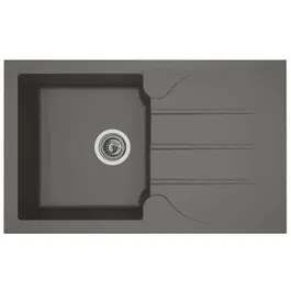 Stradour Evier de cuisine Aloa, 1 bac + 1 égouttoir, résine, réversible, vidage manuel bonde 90 mm, gris béton, 81 x 50 cm