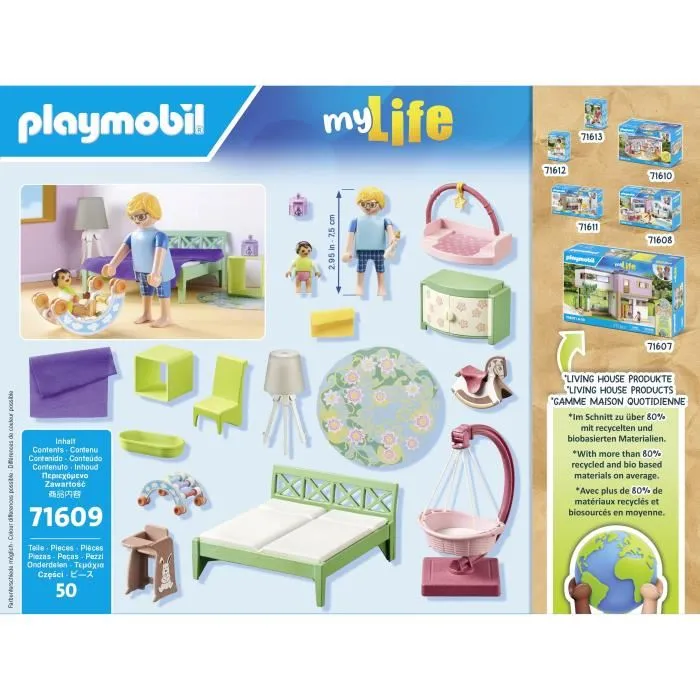 PLAYMOBIL 71609 - Maison d'architecte My Life : Chambre de parents avec berceau suspendu, 50 pièces, Jouet à partir de 4 ans