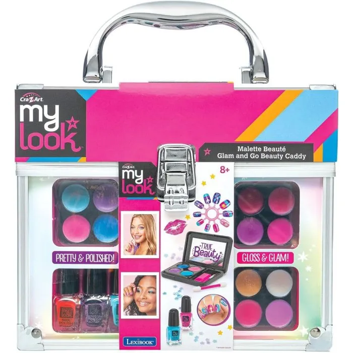 Crazart LEXIBOOK - Mallette de beauté complète pour enfants avec maquillage, kit ongles et accessoires pro, poudre compacte miroir