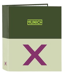 Safta Munich Bright Khaki 27x33x6cm - Classeur F Format A4 avec 4 anneaux de 35mm, dos large, couleur vert kaki
