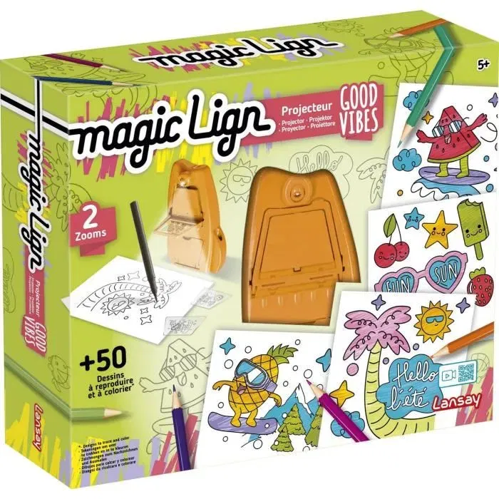 LANSAY Projecteur Magic Lign Good Vibes, 50 illustrations à dessiner, jouet créatif pour enfants dès 5 ans